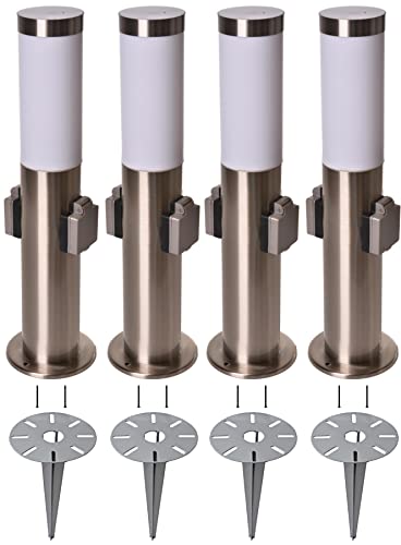 Novatool 4x Wegeleuchte I 45 cm I mit 2 Steckdosen I mit Erdspieß I Edelstahl I IP44 I E27 Sockel I Wegebeleuchtung aussen Aussenleuchten Garten Standleuchte Terassenleuchte Gartenleuchte stehend von Novatool