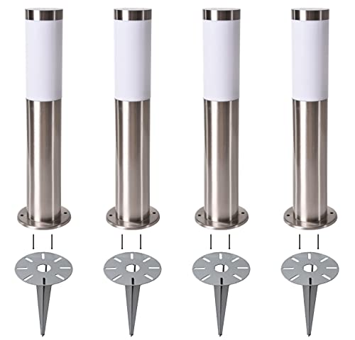 Novatool 4x Wegeleuchte I 45 cm I mit Erdspieß I Edelstahl I IP44 I E27 Sockel I Wegebeleuchtung aussen Aussenleuchten Garten Standleuchte Terassenleuchte Gartenleuchte stehend Terrassenlampe von Novatool
