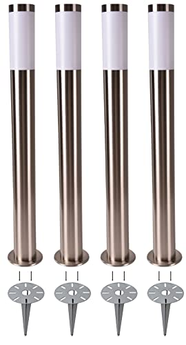 Novatool 4x Wegeleuchte I 80 cm I mit Erdspieß I Edelstahl I IP44 I E27 Sockel I Wegebeleuchtung aussen Aussenleuchten Garten Standleuchte Terassenleuchte Gartenleuchte stehend Terrassenlampe von Novatool