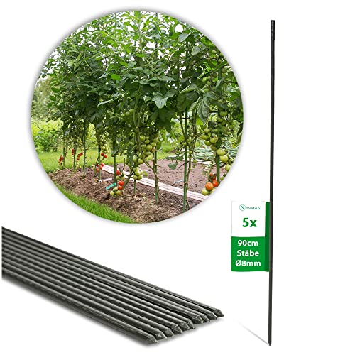 Novatool 5 Pflanzstäbe 90 cm grün 8mm Durchmesser Rankstäbe Rankhilfe Tomatenstäbe Blumenhalter von Novatool