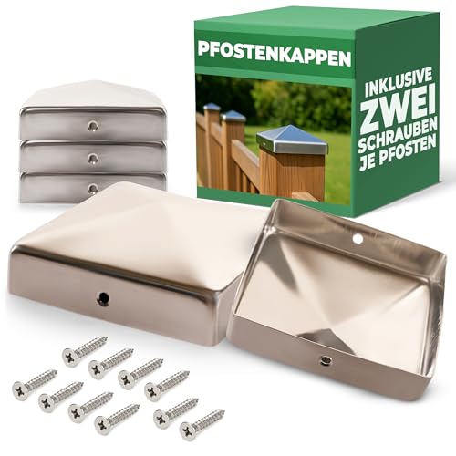 Novatool 5 Stück Edelstahl Pfostenkappen 91x91mm mit Schrauben, Pfostenabdeckung Pfostenkappe 9,1cm Holzpfosten Zaunpfosten Zaun Abdeckung Abdeckkappen Abdeckkappe Zaunkappe Zaunkappen Pfostenschuhe von Novatool