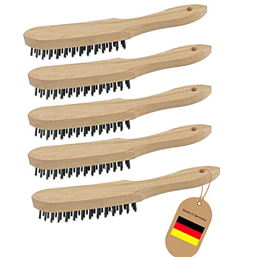 Novatool 5X Drahtbürsten I 5-reihig I 27 cm lang I mit Holzgriff I Bremssattelbürsten Grill Drahtbürsten Kratzbürsten Metallbürsten Handdrahtbürsten Set Fugenbürste Unkrautbürste von Novatool