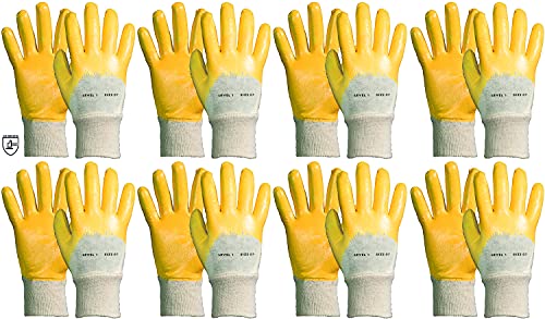 Novatool 8 Paar Gartenhandschuhe Herren I Grö0e 10 I Nitril | Ölabweisend I EN388:2016 3111X I Arbeitshandschuhe Dornenfest Gartenhandschuhe Damen Nitrilhandschuhe Gelb von Novatool