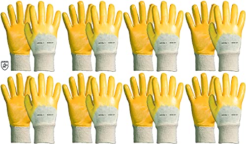 Novatool 8 Paar Gartenhandschuhe Herren I Größe 8 I Nitril | Ölabweisend I EN388:2016 3111X I Arbeitshandschuhe Dornenfest Gartenhandschuhe Damen Nitrilhandschuhe Gelb von Novatool