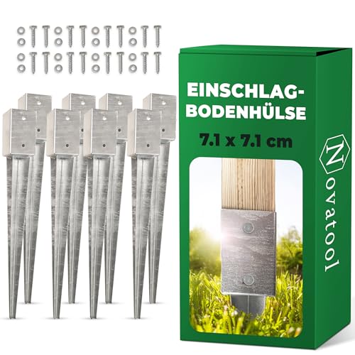 Novatool 8x Einschlagbodenhülsen-Set 71x71x750 mm, Bodenhülse Sonnenschirm Pfostenträger Zaunpfosten Holzpfosten Bodenhülsen Einschlaghülse Bodenanker Erdspieß zum Einschlagen, verzinkt, mit Schrauben Novatool 8x Einschlagbodenhülsen-Set 71x71x750 mm, Bodenhülse Sonnenschirm Pfostenträger Zaunpfosten Holzpfosten Bodenhülsen Einschlaghülse Bodenanker Erdspieß zum Einschlagen, verzinkt, mit Schrauben von Novatool