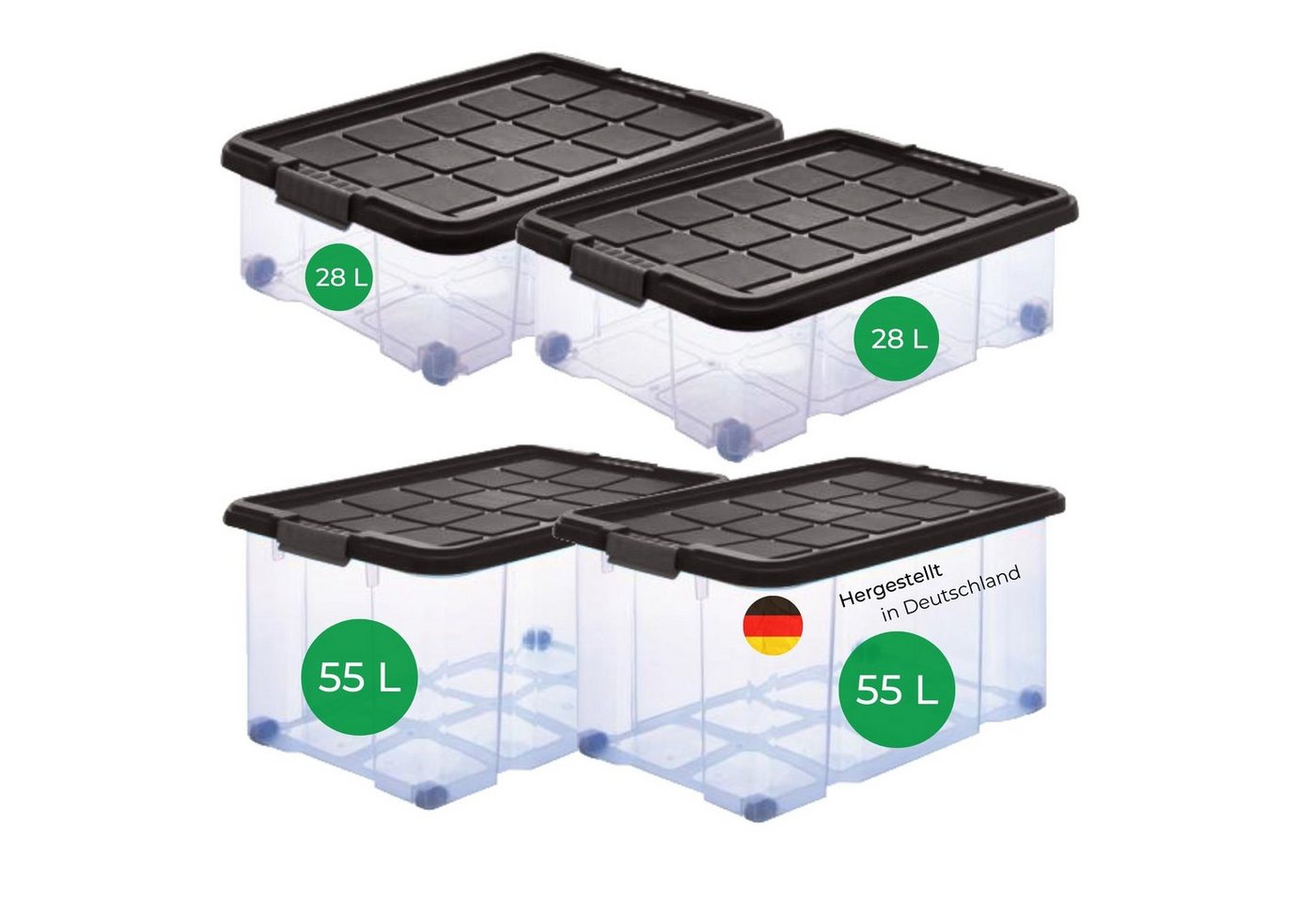 Novatool Aufbewahrungsbox - (1 St), Aufbewahrungsbox mit Deckel 2x 55 L + 2x 28 L von Novatool