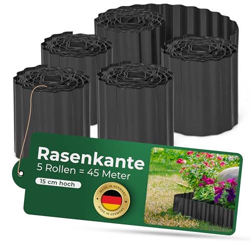 Novatool Beetumrandung 15 cm hoch I 5x9 Meter I Anthrazit I Beeteinfassung Gießrand Begrenzung Garten Rasenkante Kunststoff Beeteingrenzung Rasenbegrenzung Rasenumrandungen Beetumrandungen von Novatool