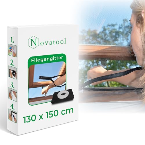 Novatool Fliegengitter Dachfenster ohne Bohren 130x150 anthrazit individuell kürzbar Insektenschutz Fliegennetz Fensternetz Mückennetz Mückengitter Fenstergaze von Novatool