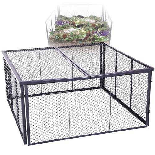 Novatool Garten-Komposter Metall 100x100x100 cm + Deckel oder Boden, mit erweiterbarem Stecksytem, pulverbeschichteter Metallkomposter mit 1000 Liter Volumen Draht Kompost Kompostkiste Rasenkomposter von Novatool