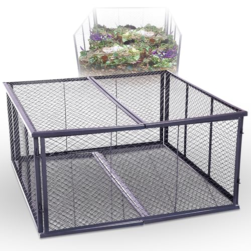 Novatool Garten-Komposter Metall 100x100x100 cm + Deckel und Boden, mit erweiterbarem Stecksytem, pulverbeschichteter Metallkomposter mit 1000 Liter Volumen, Draht Kompost Kompostkiste Rasenkomposter von Novatool