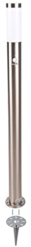 Novatool Gartenlampe I 110 cm I mit Bewegungsmelder I mit Erdspieß I Edelstahl I IP44 I E27 Sockel I Gartenleuchte Stehlampe Säulenlampe außen Außenlampe Aussenleuchten Sockelleuchte Pollerleuchte von Novatool