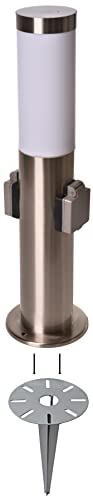 Novatool Gartenlampe I 45 cm I mit 2 Steckdosen I mit Erdspieß I Edelstahl I IP44 I E27 Sockel I Gartenleuchte Stehlampe Säulenlampe außen Aussenleuchten Steckdosenverteiler Steckdosenturm von Novatool