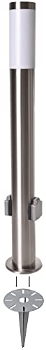 Novatool Gartenlampe I 80 cm I mit 2 Steckdosen I mit Erdspieß I Edelstahl I IP44 I E27 Sockel I Gartenleuchte Stehlampe Säulenlampe außen Aussenleuchten Steckdosenverteiler Steckdosenturm von Novatool