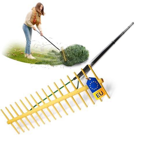 Novatool Heurechen mit 16 doppelseitigen Zinken und 4tlg Steck- & Schraubstiel, Arbeitsbreite 64 cm, Rechen aus Kunststoff und Metall, Gartenrechen, Heusammler, Rasenrechen, Gartengerät, Gelb von Novatool