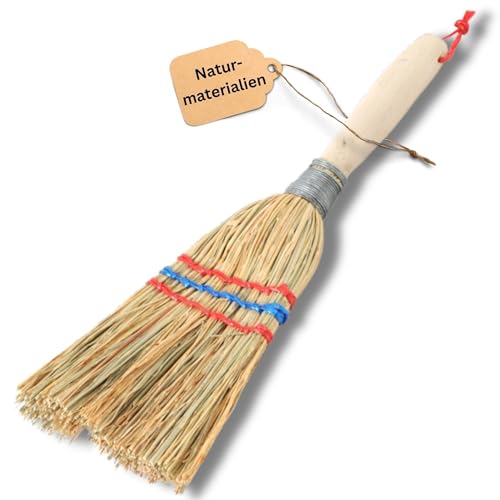 Novatool Kleiner Besen Reisigbesen mit Stiel kurz 28cm Strohbesen Kinder Hexenbesen klein Garden Broom Mini Besen klein IDEAL als Kinderbesen & Campingbesen von Novatool