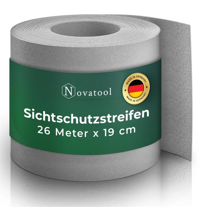 Novatool  PP 26m Rolle Sichtschutzstreifen für Doppelstabmattenzaun Fenster Grau für 10 Reihen 1,1 mm   Glatt von Novatool