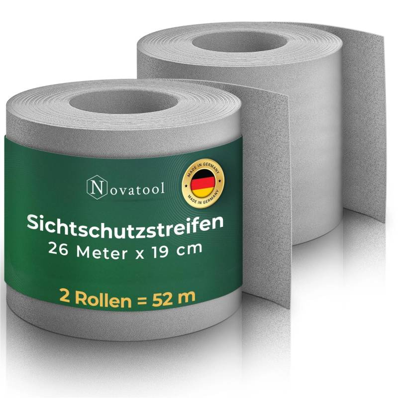 Novatool  PP 52m RollenSichtschutzstreifen für Doppelstabmattenzaun Fenster Grau für 20 Reihen   Glatt von Novatool