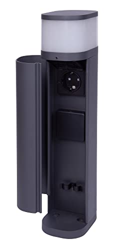 Novatool Pollerleuchte mit Steckdose 2-fach Anthrazit rund mit Blende IP44 Steckdose Aussen Gartensteckdose Outdoor Steckdosesäule Garten Steckdosenturm von Novatool