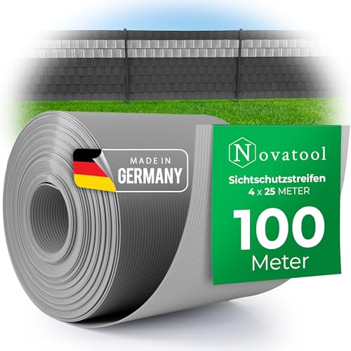 Novatool Premium PP 100m Rollen Sichtschutzstreifen für Doppelstabmattenzaun Fenster GRAU für 40 Reihen Stabmattenzaun Sichtschutzstreifen langlebig & witterungsbeständig Zaunelemente Sichtschutz von Novatool