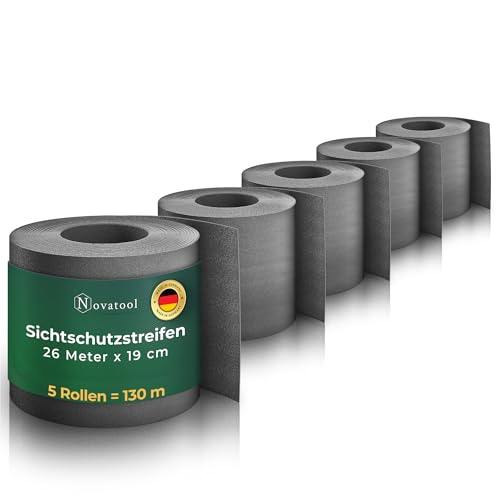 Novatool Premium PP 130m Rollen Nachhaltige Sichtschutzstreifen für Doppelstabmattenzaun Anthrazit für 50 Reihen Stabmattenzaun Sichtschutzstreifen extra stabil UV-Beständigkeit Sichtschutz Garten von Novatool