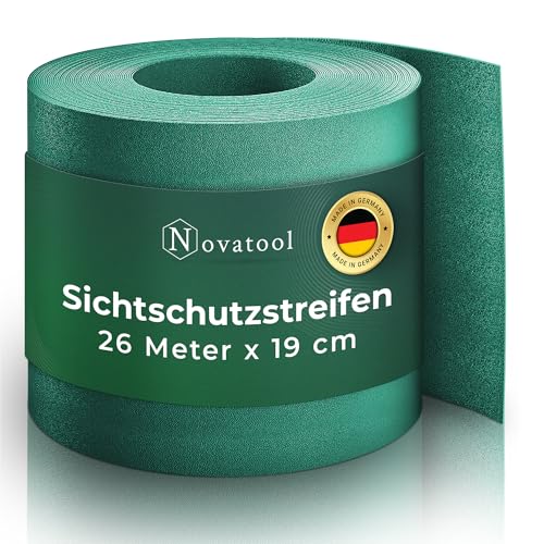 Novatool Premium PP 26m Rolle Sichtschutzstreifen für Doppelstabmattenzaun Grün für 10 Reihen, 1,1 mm extra stabil UV-Beständigkeit Metallzaun Sichtschutzstreifen Zaunelemente Sichtschutz Zaun von Novatool