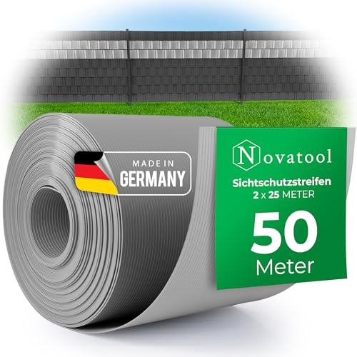 Novatool Premium PP 50m Rollen Sichtschutzstreifen für Doppelstabmattenzaun Fenster GRAU für 20 Reihen Stabmattenzaun Sichtschutzstreifen langlebig & witterungsbeständig Zaunelemente Sichtschutz von Novatool