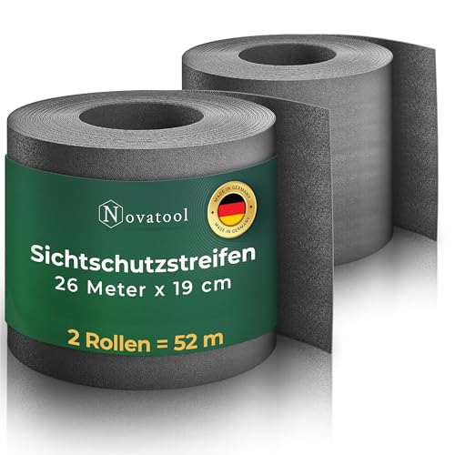 Novatool Premium PP 52m Rollen Nachhaltige Sichtschutzstreifen für Doppelstabmattenzaun Anthrazit für 20 Reihen Stabmattenzaun Sichtschutzstreifen extra stabil UV-Beständigkeit Sichtschutz Garten von Novatool