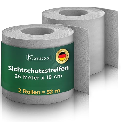 Novatool Premium PP 52m Rollen Nachhaltige Sichtschutzstreifen für Doppelstabmattenzaun Fenster Grau für 20 Reihen Stabmattenzaun Sichtschutzstreifen extra stabil UV-Beständigkeit Sichtschutz Garten von Novatool