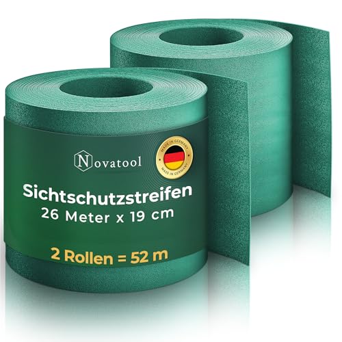 Novatool Premium PP 52m Rollen Nachhaltige Sichtschutzstreifen für Doppelstabmattenzaun Grün für 20 Reihen Stabmattenzaun Sichtschutzstreifen extra stabil UV-Beständigkeit Sichtschutz Garten von Novatool