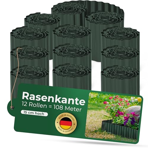 Novatool Rasenkante Kunststoff 15 cm hoch I 12x9 Meter I Grün I Beeteinfassung Gießrand Begrenzung Garten Beetumrandung Beeteingrenzung Rasenbegrenzung Rasenumrandungen Beetumrandungen von Novatool