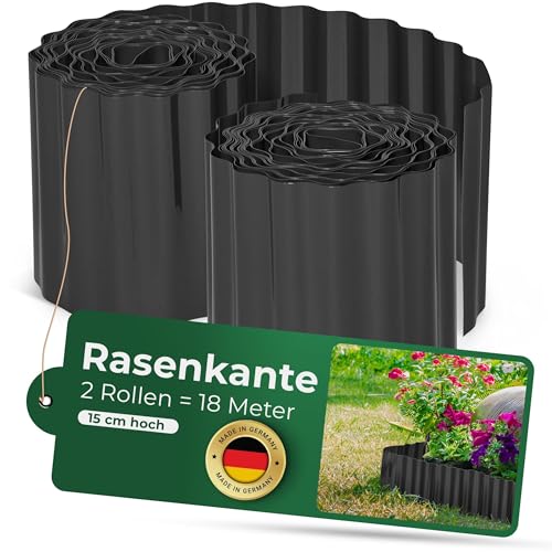 Novatool Rasenkante Kunststoff 15 cm hoch I 2x9 Meter I Anthrazit I Beeteinfassung Gießrand Begrenzung Garten Beetumrandung Beeteingrenzung Rasenbegrenzung Rasenumrandungen Beetumrandungen von Novatool