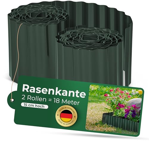 Novatool Rasenkante Kunststoff 15 cm hoch I 2x9 Meter I Grün I Beeteinfassung Gießrand Begrenzung Garten Beetumrandung Beeteingrenzung Rasenbegrenzung Rasenumrandungen Beetumrandungen von Novatool