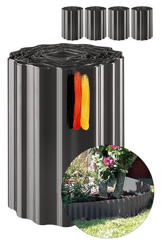 Novatool Rasenkante Kunststoff 15 cm hoch I 4x9 Meter I Anthrazit I Garten Abgrenzung Teichrandband Beetwege Zierzaun Gartenstein Umrandung Gartenumrandung Rasenkantenprofile Vorgartenzaun von Novatool