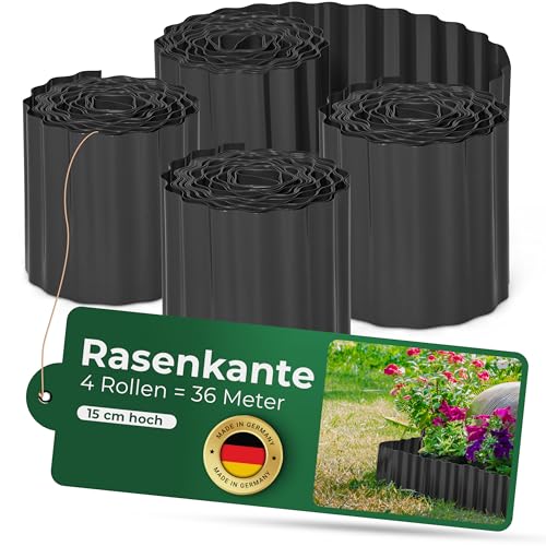 Novatool Rasenkante Kunststoff 15 cm hoch I 4x9 Meter I Anthrazit I Garten Abgrenzung Teichrandband Beetwege Zierzaun Gartenstein Umrandung Gartenumrandung Rasenkantenprofile Vorgartenzaun von Novatool