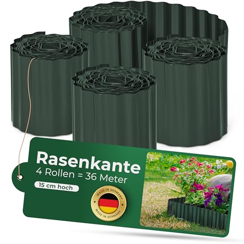 Novatool Rasenkante Kunststoff 15 cm hoch I 4x9 Meter I Grün I Garten Abgrenzung Teichrandband Beetwege Zierzaun Gartenstein Umrandung Gartenumrandung Rasenkantenprofile Vorgartenzaun von Novatool