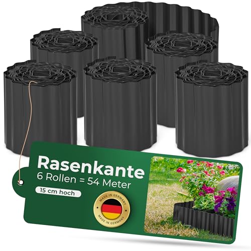 Novatool Rasenkante Kunststoff 15 cm hoch I 6x9 Meter I Anthrazit I Mähkante Gartenbeet Umrandung Beetkante Wurzelschutzbahn Rhizomsperre Wurzelstopp Unkrautsperre Wurzelbarriere Wurzelsperre von Novatool