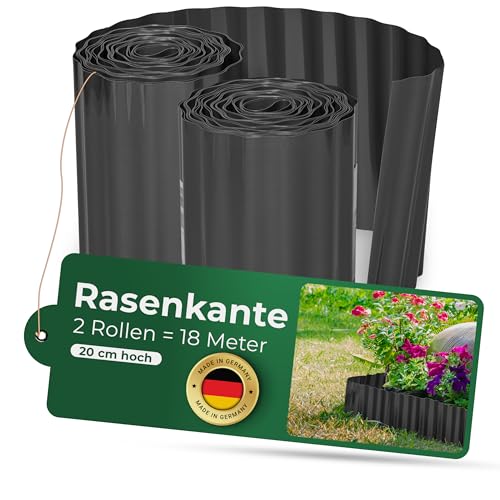 Novatool Rasenkante Kunststoff 20 cm hoch I 2x9 Meter I Anthrazit I Beeteinfassung Gießrand Begrenzung Garten Beetumrandung Beeteingrenzung Rasenbegrenzung Rasenumrandungen Beetumrandungen von Novatool