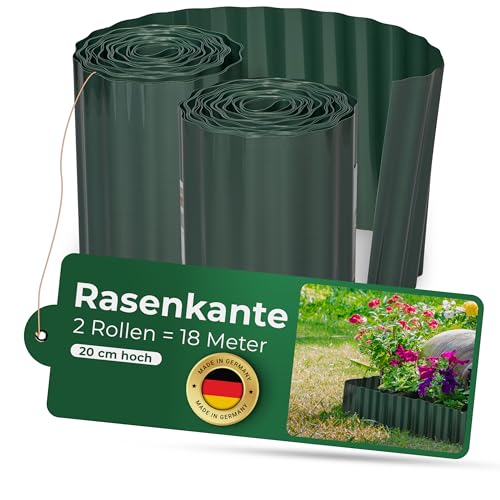 Novatool Rasenkante Kunststoff 20 cm hoch I 2x9 Meter I Grün I Beeteinfassung Gießrand Begrenzung Garten Beetumrandung Beeteingrenzung Rasenbegrenzung Rasenumrandungen Beetumrandungen von Novatool