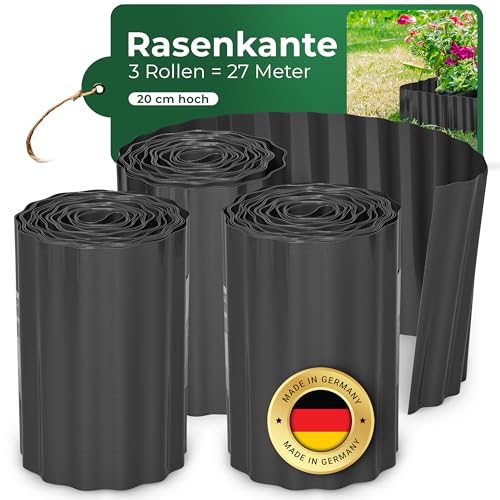 Novatool Rasenkante Kunststoff 20 cm hoch I 3x9 Meter I Anthrazit I Mähkante Gartenbeet Umrandung Beetkante Wurzelschutzbahn Rhizomsperre Wurzelstopp Unkrautsperre Wurzelbarriere Wurzelsperre von Novatool