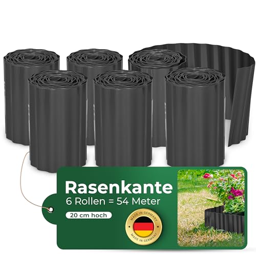 Novatool Rasenkante Kunststoff 20 cm hoch I 6x9 Meter I Anthrazit I Mähkante Gartenbeet Umrandung Beetkante Wurzelschutzbahn Rhizomsperre Wurzelstopp Unkrautsperre Wurzelbarriere Wurzelsperre von Novatool