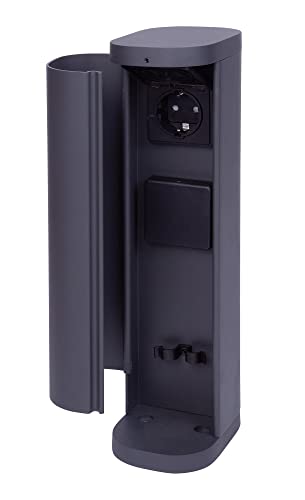 Novatool Steckdosenturm 2-fach außen Anthrazit rund mit Blende IP44 Steckdose Aussen Gartensteckdose Outdoor Steckdosesäule Garten Steckdosenturm von Novatool