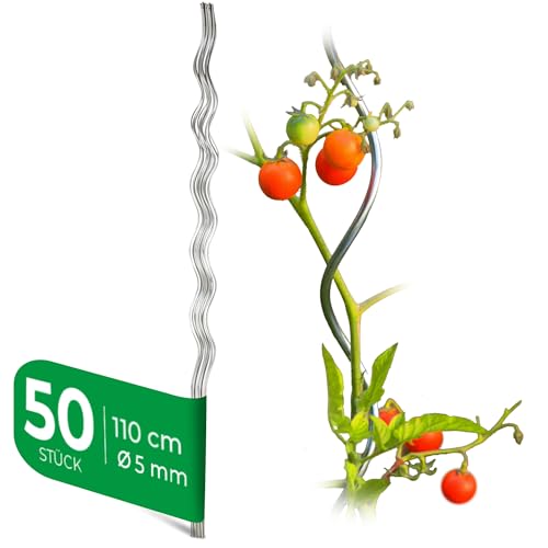 Novatool 50 Stück Tomatenstäbe 110 cm x 5 mm Ø Rankhilfe für Tomaten und Gurken Tomatenturm Rankstäbe Tomatenstangen 110cm Rankhilfen für Kletterpflanzen Pflanzstäbe Tomatenstab Bohnenstangen von Novatool