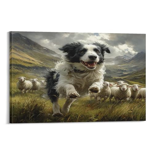 NoveAurora Der Border Collie Wandbild Leinwand Gemälde WanddekoRatteion Poster Leinwanddrucke Kunstwerk Für Bad Schlafzimmer WanddekoRatteion 16x24inch(40x60cm) von NoveAurora
