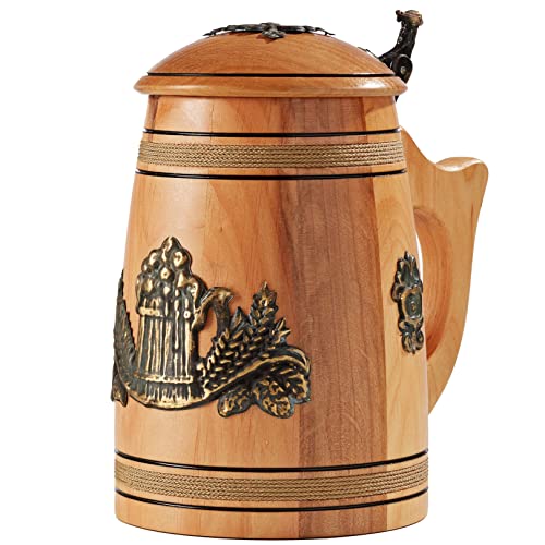 Bierkrug aus Holz mit Deckel, handgefertigt, echte Eiche, 0,5 l, hellbraun, mittelalterliches Holz, Bierkrug, Stil, Tassen Geschenk für Ihn, einzigartiger Wikinger-Trinkbecher, rustikaler Bierkrug von NOVECRAFTO