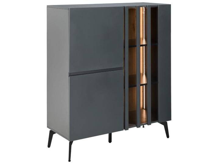 Novel HIGHBOARD, Grau, Schwarz, Metall, Glas, 5 Fächer, 96.3x117x41.5 cm, BSCI, Beimöbel erhältlich, stehend, Beleuchtung, Wohnzimmer, Kommoden & von Novel