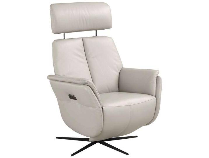 Novel RELAXSESSEL Argo, Hellgrau, Echtleder, Rindleder, Uni, 71x110x80 cm, Relaxfunktion, Sitzfläche 360° drehbar, gepolsterte Armlehnen, Stühle von Novel