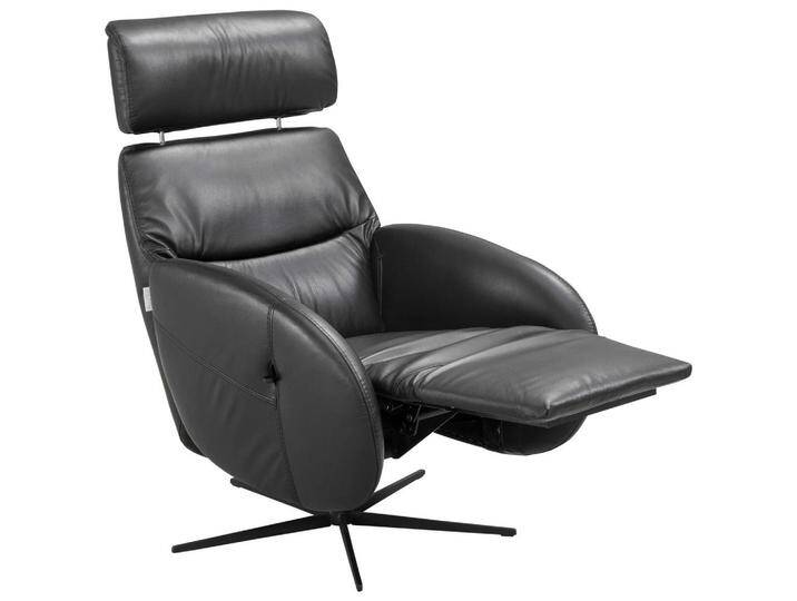 Novel RELAXSESSEL Itala, Schwarz, Echtleder, Rindleder, Uni, 71x110x80 cm, Relaxfunktion, Sitzfläche 360° drehbar, gepolsterte Armlehnen, Stühle von Novel