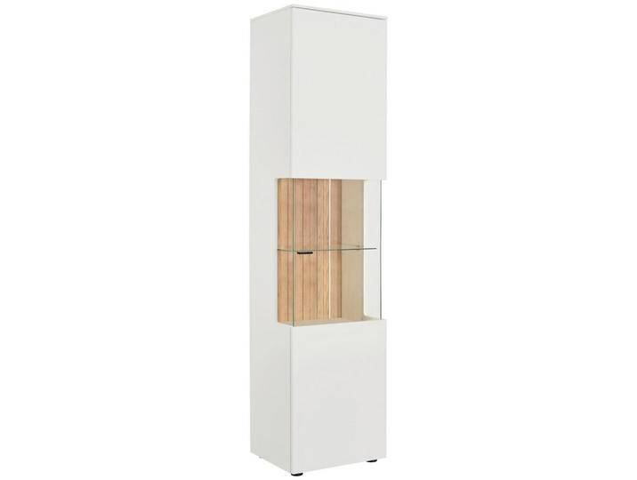 Novel VITRINE, Weiß, Eiche, Holz, Glas, Wildeiche, massiv, 5 Fächer, 50x202.8x42 cm, Beimöbel erhältlich, Esszimmer, Vitrinen von Novel
