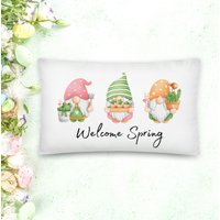 Willkommen Frühling Akzent Dekokissen, Frühlings Dekor, Blumen Gnom 20x12 cm Dekokissen Mit Einsatz Enthalten von NoveltyStopShop