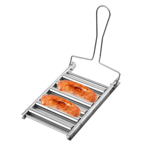 BBQ Hot Dog Griller, 360-Grad-Grillen, Rollwurstständer, BBQ Hot Dog Rollkorb, Edelstahl-Wurstrollgrill, faltbarer Rollwurstständer von Novent
